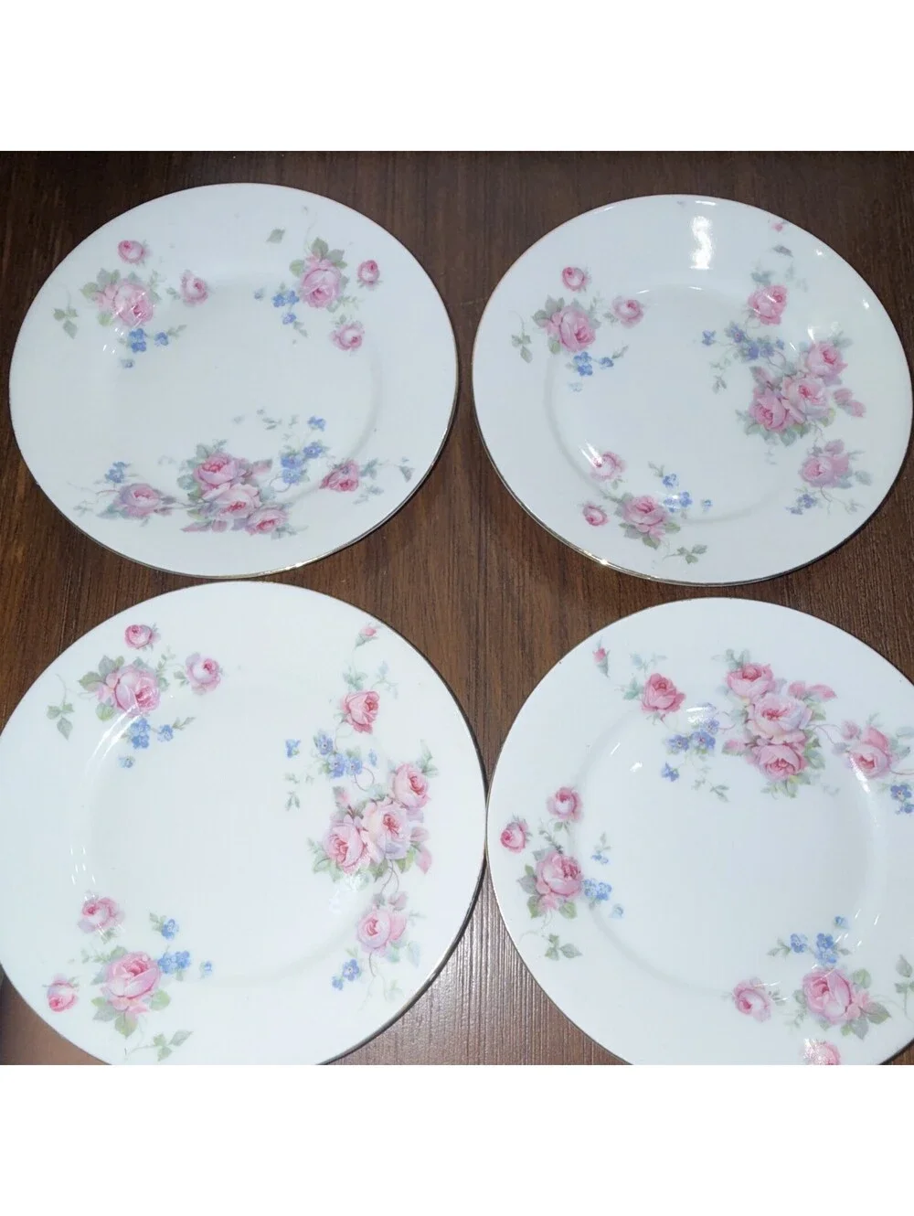 Bavaria Porcelain Dinner Plates Set of 4, White Floral Rose Pattern